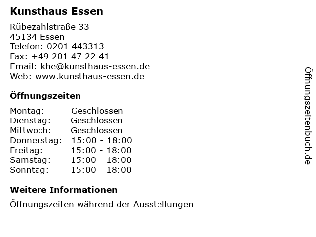 Kunsthaus Essen in Essen: Adresse und Öffnungszeiten