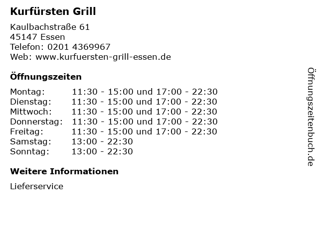Kurfürsten Grill in Essen: Adresse und Öffnungszeiten