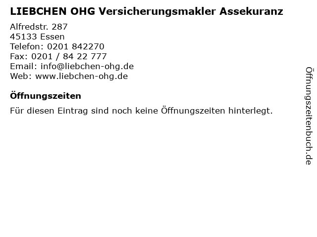 LIEBCHEN OHG Versicherungsmakler Assekuranz in Essen: Adresse und Öffnungszeiten