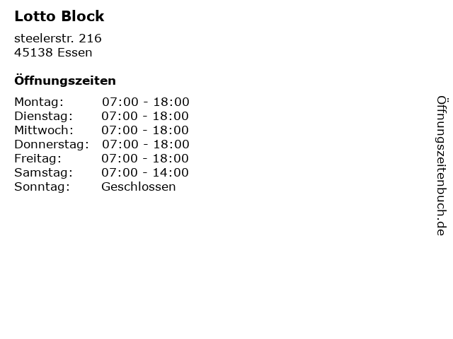Lotto Block in Essen: Adresse und Öffnungszeiten