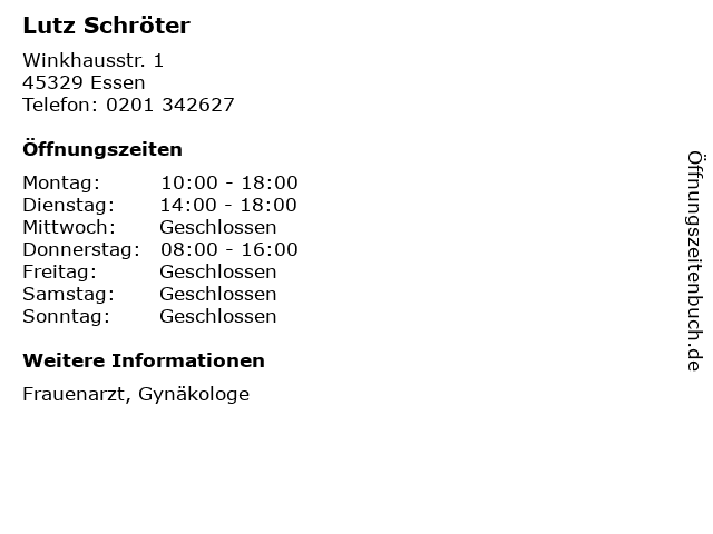 Lutz Schröter in Essen: Adresse und Öffnungszeiten
