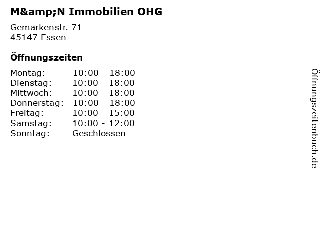 M&N Immobilien OHG in Essen: Adresse und Öffnungszeiten