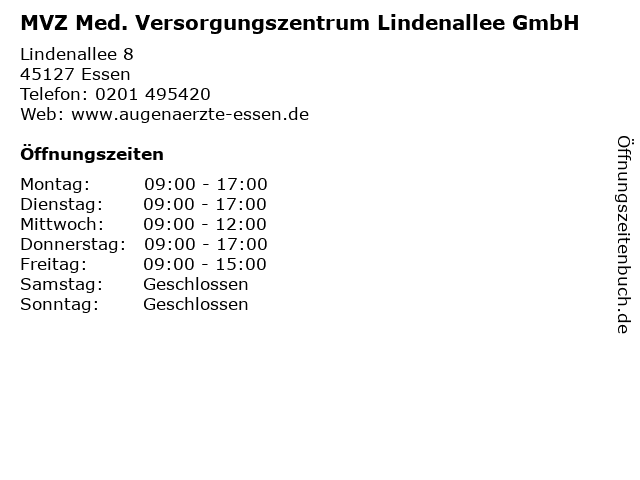 MVZ Med. Versorgungszentrum Lindenallee GmbH in Essen: Adresse und Öffnungszeiten
