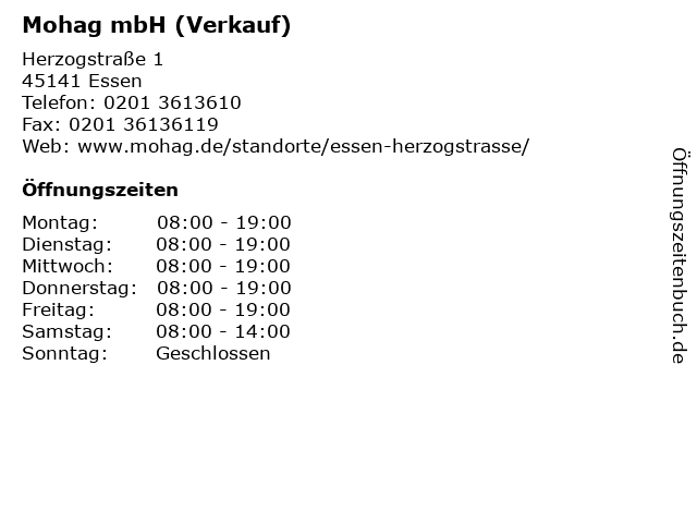 Mohag mbH (Verkauf) in Essen: Adresse und Öffnungszeiten