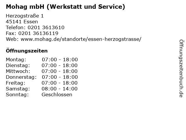 Mohag mbH (Werkstatt und Service) in Essen: Adresse und Öffnungszeiten