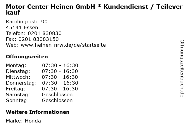 Motor Center Heinen GmbH * Kundendienst / Teileverkauf in Essen: Adresse und Öffnungszeiten