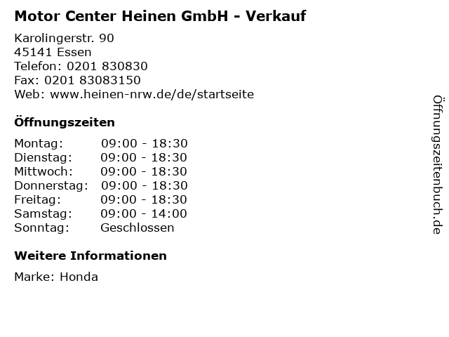 Motor Center Heinen GmbH - Verkauf in Essen: Adresse und Öffnungszeiten