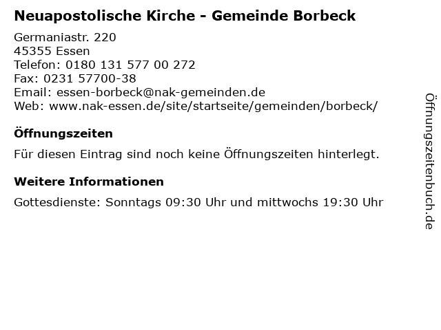 Neuapostolische Kirche - Gemeinde Borbeck in Essen: Adresse und Öffnungszeiten
