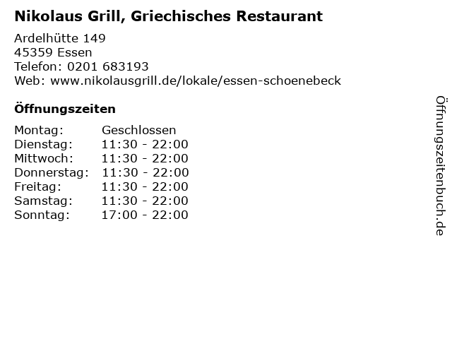 Nikolaus Grill, Griechisches Restaurant in Essen: Adresse und Öffnungszeiten