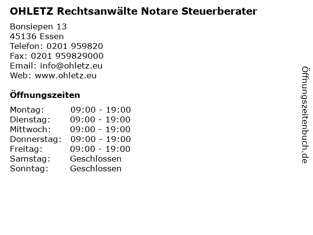 OHLETZ Rechtsanwälte Notare Steuerberater in Essen: Adresse und Öffnungszeiten