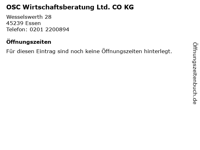OSC Wirtschaftsberatung Ltd. CO KG in Essen: Adresse und Öffnungszeiten