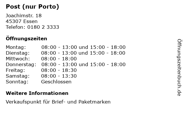 Post (nur Porto) in Essen: Adresse und Öffnungszeiten