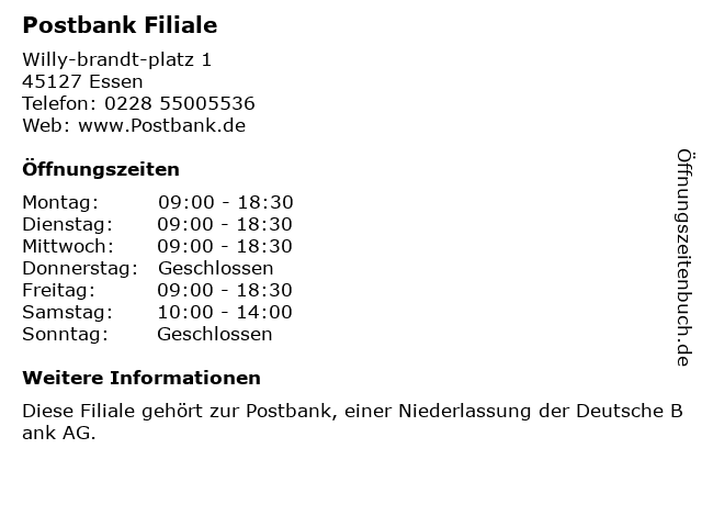 Postbank Filiale in Essen: Adresse und Öffnungszeiten