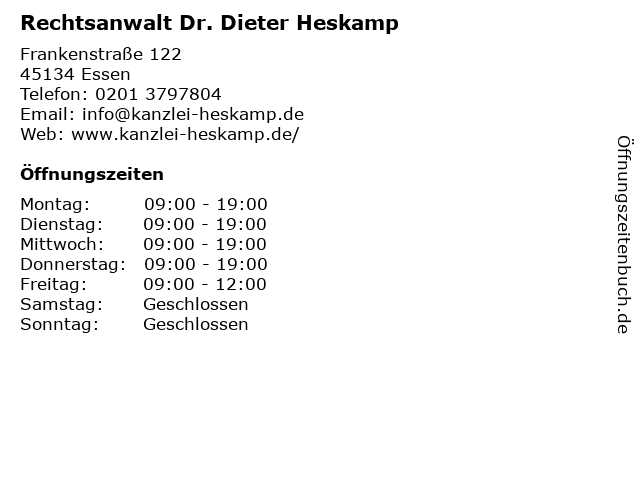 RA Dr. Heskamp - Fachanwalt für Verkehrsrecht in Essen: Adresse und Öffnungszeiten