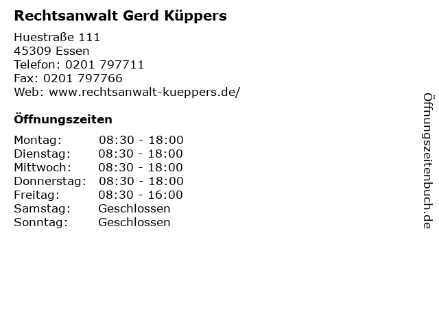 Rechtsanwalt Gerd Küppers in Essen: Adresse und Öffnungszeiten