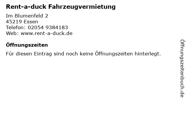 Rent-a-duck Fahrzeugvermietung in Essen: Adresse und Öffnungszeiten
