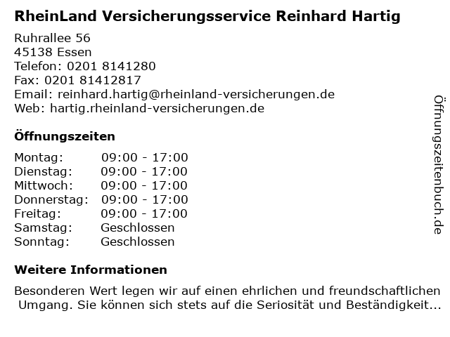 RheinLand Versicherungsservice Reinhard Hartig in Essen: Adresse und Öffnungszeiten