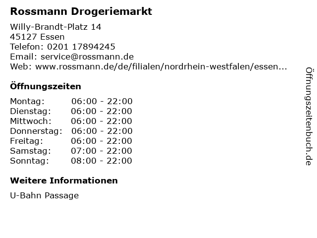 Rossmann Drogeriemarkt in Essen: Adresse und Öffnungszeiten