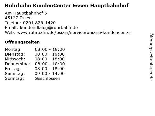 Ruhrbahn KundenCenter Essen Hauptbahnhof in Essen: Adresse und Öffnungszeiten