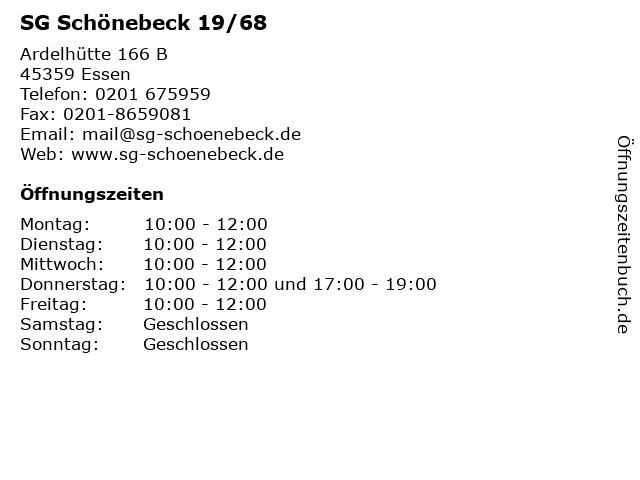 SG Schönebeck 19/68 in Essen: Adresse und Öffnungszeiten