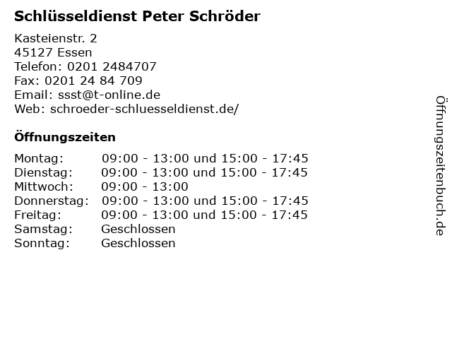 Schlüsseldienst Peter Schröder in Essen: Adresse und Öffnungszeiten