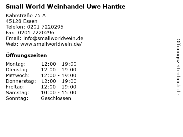 Small World Weinhandel Uwe Hantke in Essen: Adresse und Öffnungszeiten