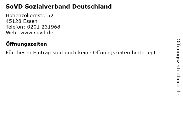 SoVD Sozialverband Deutschland in Essen: Adresse und Öffnungszeiten