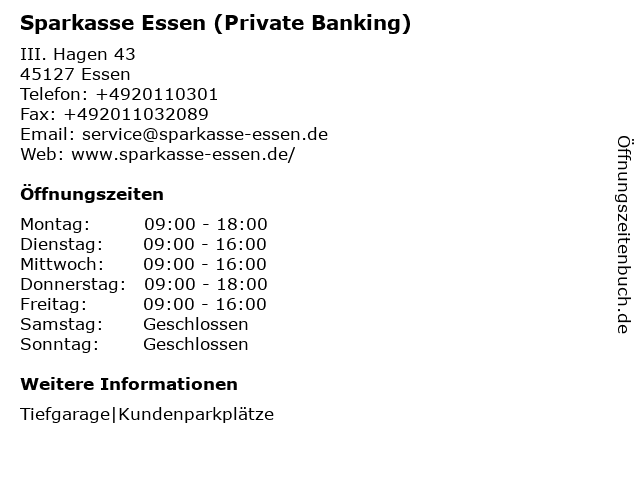 Sparkasse Essen (Private Banking) in Essen: Adresse und Öffnungszeiten