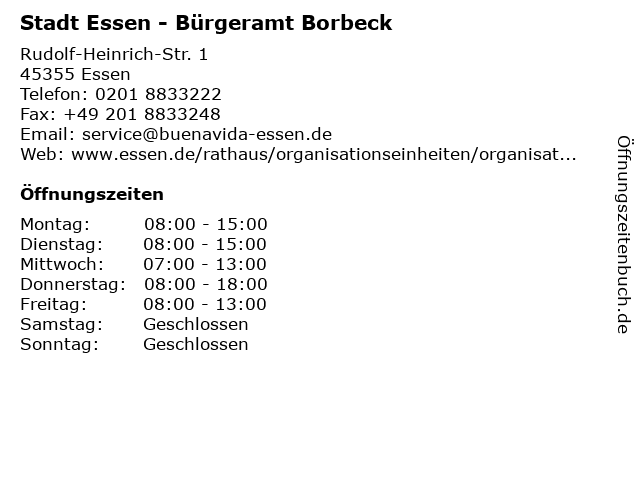 Bürgeramt essen borbeck öffnungszeiten