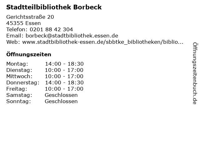 Stadtteilbibliothek Borbeck in Essen: Adresse und Öffnungszeiten
