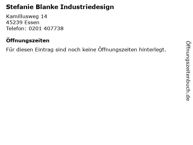 Stefanie Blanke Industriedesign in Essen: Adresse und Öffnungszeiten
