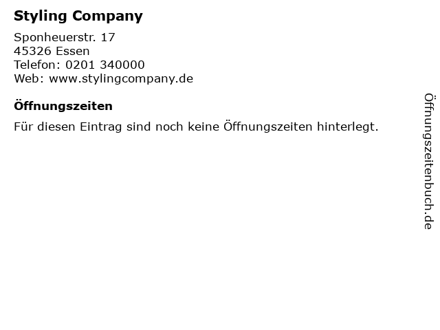 Styling Company in Essen: Adresse und Öffnungszeiten