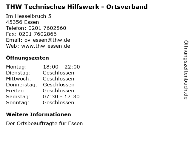 THW Technisches Hilfswerk - Ortsverband in Essen: Adresse und Öffnungszeiten