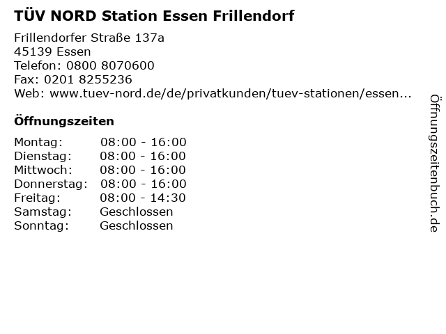 TÜV NORD Station Essen Frillendorf in Essen: Adresse und Öffnungszeiten