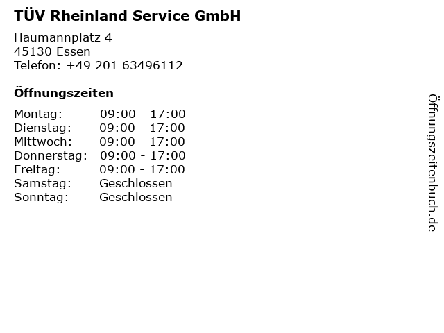 TÜV Rheinland Service GmbH in Essen: Adresse und Öffnungszeiten