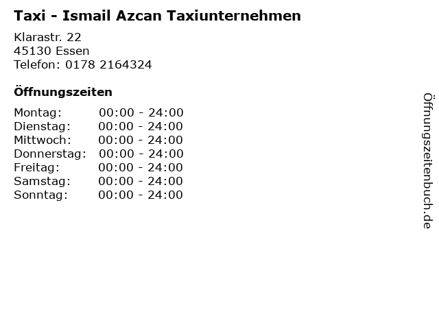 Taxi - Ismail Azcan Taxiunternehmen in Essen: Adresse und Öffnungszeiten