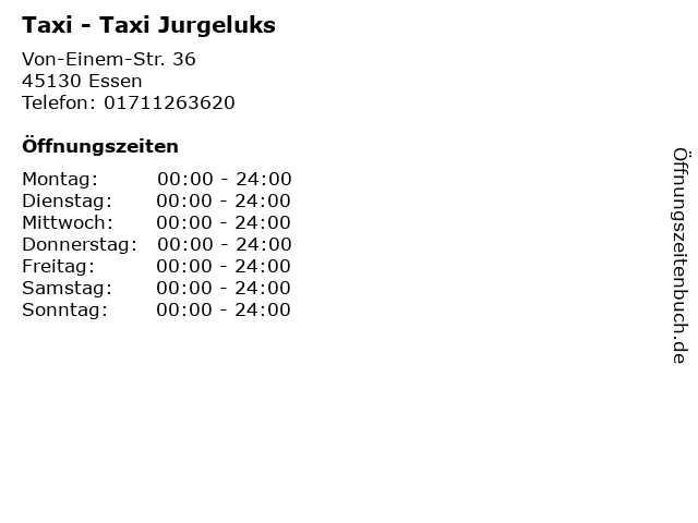 Taxi - Taxi Jurgeluks in Essen: Adresse und Öffnungszeiten