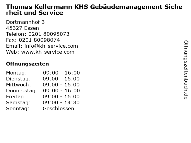 Thomas Kellermann KHS Gebäudemanagement Sicherheit und Service in Essen: Adresse und Öffnungszeiten