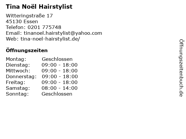 Tina Noël Hairstylist in Essen: Adresse und Öffnungszeiten