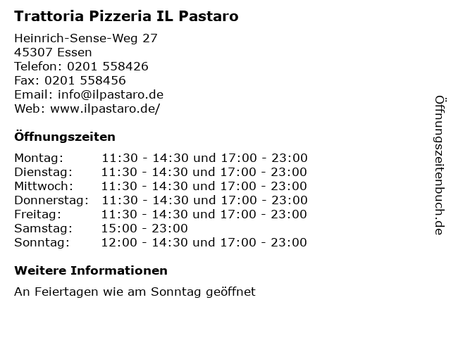 Trattoria Pizzeria IL Pastaro in Essen: Adresse und Öffnungszeiten