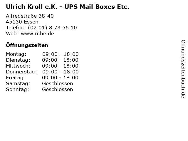 Ulrich Kroll e.K. - UPS Mail Boxes Etc. in Essen: Adresse und Öffnungszeiten