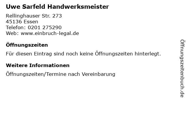 Uwe Sarfeld Handwerksmeister in Essen: Adresse und Öffnungszeiten