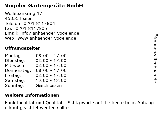 Vogeler Gartengeräte GmbH in Essen: Adresse und Öffnungszeiten