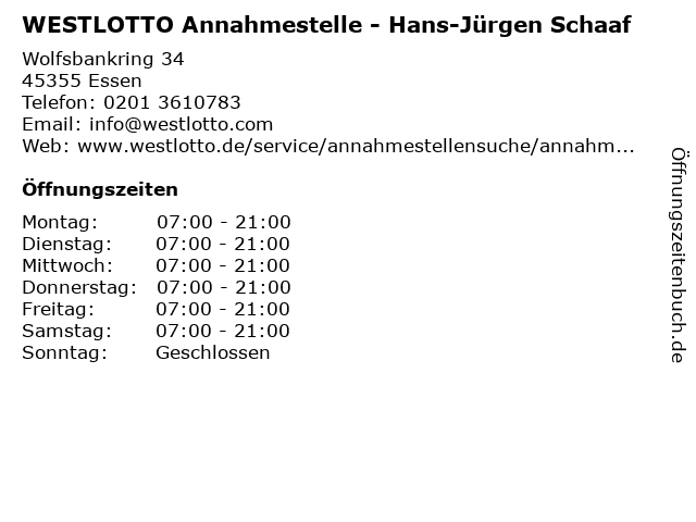 WESTLOTTO Annahmestelle - Hans-Jürgen Schaaf in Essen: Adresse und Öffnungszeiten