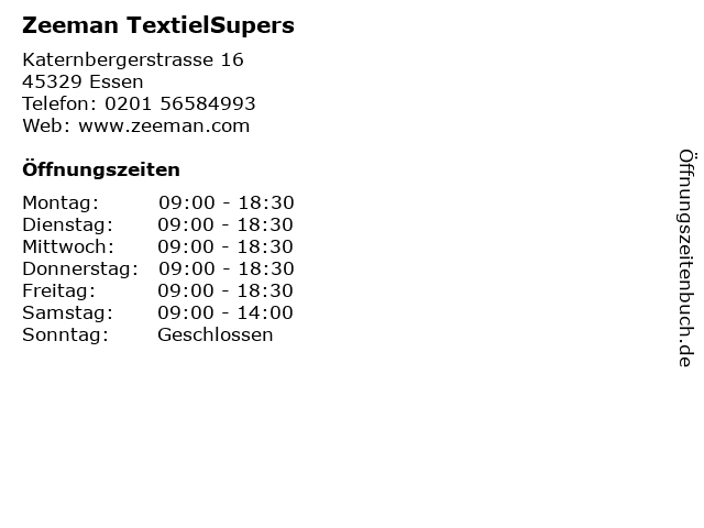 Zeeman TextielSupers in Essen: Adresse und Öffnungszeiten
