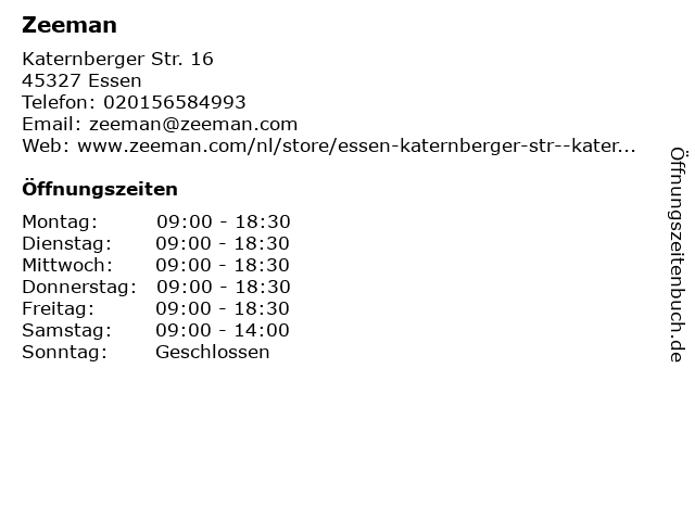 Zeeman in Essen: Adresse und Öffnungszeiten