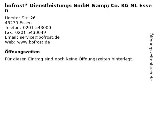bofrost* Dienstleistungs GmbH & Co. KG NL Essen in Essen: Adresse und Öffnungszeiten