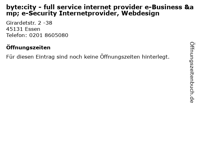 byte:city - full service internet provider e-Business & e-Security Internetprovider, Webdesign in Essen: Adresse und Öffnungszeiten