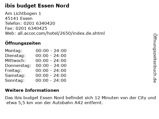 ibis budget Essen Nord in Essen: Adresse und Öffnungszeiten