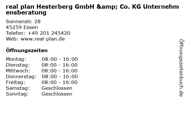 real plan Hesterberg GmbH & Co. KG Unternehmensberatung in Essen: Adresse und Öffnungszeiten